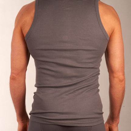 Dulcia singlet 2 pack new basic cotton 4-1 rib grey heren 678-0605-grey Dulcia débardeur lot de 2 new basic cotton 4-1 rib grey hommes
