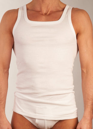 Dulcia singlet 2 pack new basic cotton 4-1 rib white heren 678-0605-white Dulcia débardeur lot de 2 new basic cotton 4-1 rib white hommes

