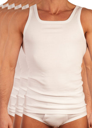 Dulcia singlet 6 pack basic cotton 1-1 rib white heren 675-8050-white-x6 Dulcia débardeur lot de 6 basic cotton 1-1 rib white hommes