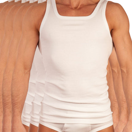 Dulcia singlet 6 pack basic cotton 1-1 rib white heren 675-8050-white-x6 Dulcia débardeur lot de 6 basic cotton 1-1 rib white hommes