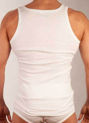 Dulcia singlet 6 pack basic cotton 1-1 rib white heren 675-8050-white-x6 Dulcia débardeur lot de 6 basic cotton 1-1 rib white hommes
