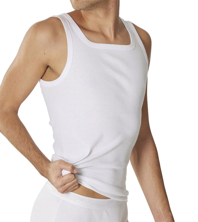 Dulcia singlet classic 2-2 rib white heren 669-8050-white Dulcia débardeur classic 2-2 rib white hommes