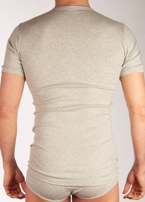 Dulcia t-shirt ronde hals basic cotton 1-1 rib grey heren 695-8167-grey Dulcia t-shirt col rond basic cotton 1-1 rib grey hommes