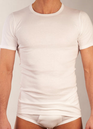 Dulcia t-shirt ronde hals basic cotton 1-1 rib white heren 675-8167-white Dulcia t-shirt col rond basic cotton 1-1 rib white hommes
