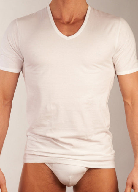 Dulcia t-shirt v-hals atletic cotton white heren 905-8020-white Dulcia t-shirt col v atletic cotton white hommes