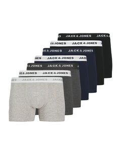 Jack & Jones short 7 pack jacbasic trunks light grey melange / navy blazer / black heren 12165587-4609827 Jack & Jones boxer lot de 7 jacbasic trunks light grey melange / navy blazer / black hommes