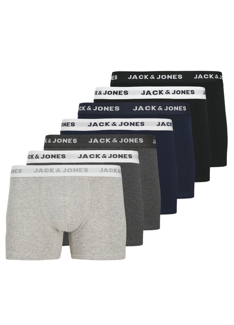 Jack & Jones short 7 pack jacbasic trunks light grey melange / navy blazer / black heren 12165587-4609827 Jack & Jones boxer lot de 7 jacbasic trunks light grey melange / navy blazer / black hommes