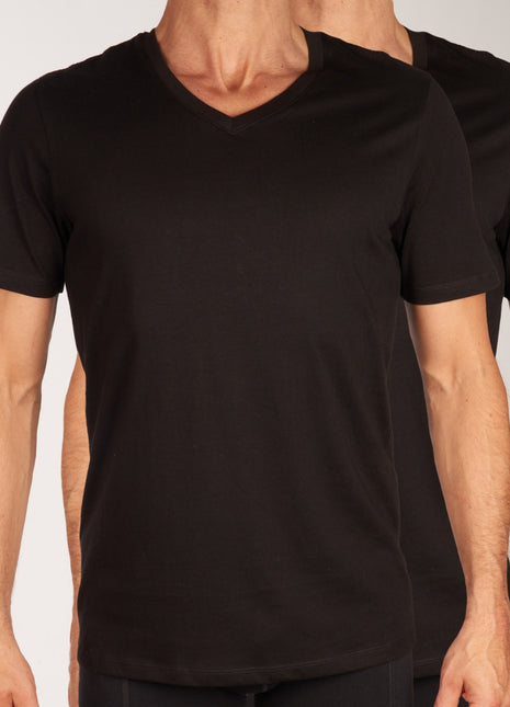 Jack & Jones t-shirt v-hals 2 pack jacbasic tee black heren 12133914-2716018 Jack & Jones t-shirt col v lot de 2 jacbasic tee black hommes