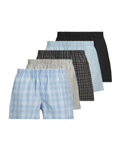 Jack & Jones wijde boxershort 5 pack jacmilano woven boxers poppy seed black / chambray blue / skyway / dusty olive heren 12281679-4811018 Jack & Jones wijde caleçon lot de 5 jacmilano woven boxers poppy seed black / chambray blue / skyway / dusty olive  
