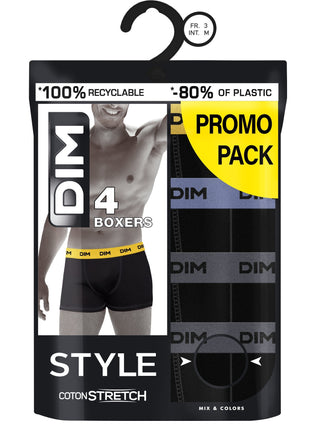 Lot de 4 boxers Dim courts homme noir, taille jaune/bleue/grise, coloris assortis