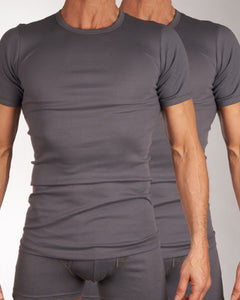 Mango t-shirt ronde hals 2 pack 1-1 rib box grey heren 685-8167-box grey Mango t-shirt col rond lot de 2 1-1 rib box gey hommes
