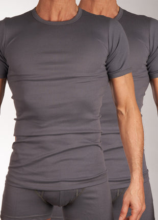 Mango t-shirt ronde hals 2 pack 1-1 rib box grey heren 685-8167-box grey Mango t-shirt col rond lot de 2 1-1 rib box gey hommes
