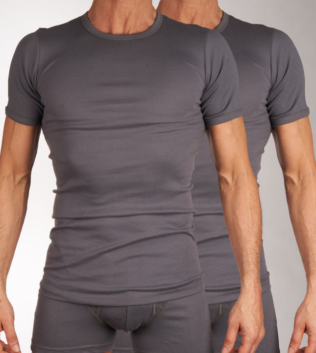 Mango t-shirt ronde hals 2 pack 1-1 rib box grey heren 685-8167-box grey Mango t-shirt col rond lot de 2 1-1 rib box gey hommes
