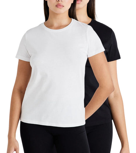 Pieces t-shirt ronde hals 2 pack pcamira tee black / bright white dames 17154618-4642521 Pieces t-shirt col rond lot de 2 pcamira tee black / bright white femmes