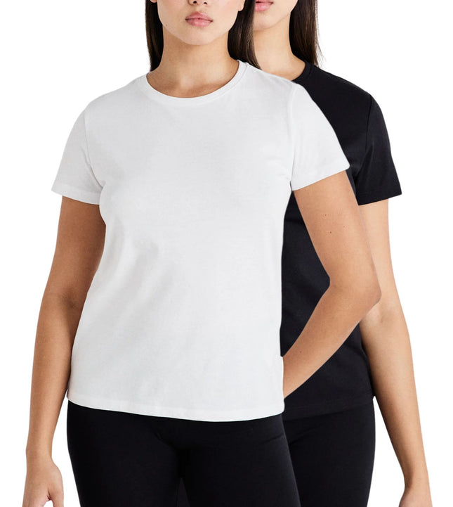 Pieces t-shirt ronde hals 2 pack pcamira tee black / bright white dames 17154618-4642521 Pieces t-shirt col rond lot de 2 pcamira tee black / bright white femmes