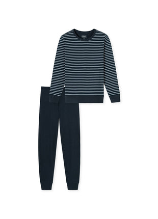Schiesser pyjama lange broek uncover dark blue stripes dames