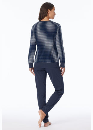 Schiesser pyjama lange broek uncover dark blue stripes dames