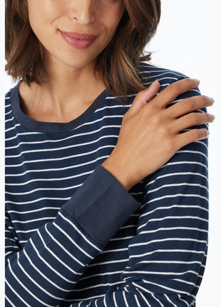 Schiesser pyjama lange broek uncover dark blue stripes dames
