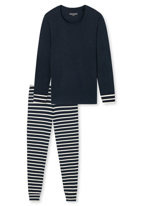 Schiesser pyjama lange gestreepte broek casual essentials midnight blue dames