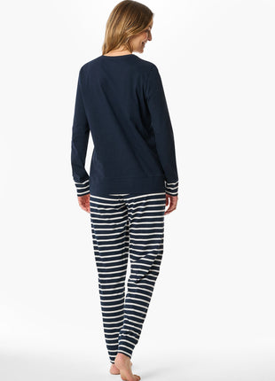 Schiesser pyjama lange gestreepte broek casual essentials midnight blue dames