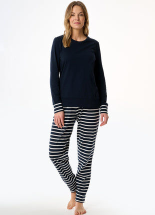 Schiesser pyjama lange gestreepte broek casual essentials midnight blue dames