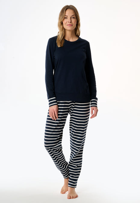 Schiesser pyjama lange gestreepte broek casual essentials midnight blue dames