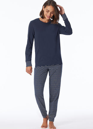 Schiesser pyjama lange broek uncover dark blue stripes pant dames
