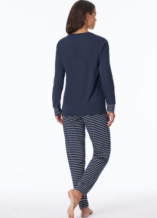 Schiesser pyjama lange broek uncover dark blue stripes pant dames