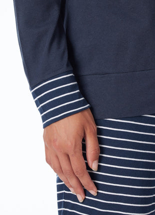 Schiesser pyjama lange broek uncover dark blue stripes pant dames
