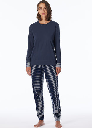 Schiesser pyjama lange broek uncover dark blue stripes pant dames