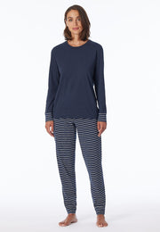 Schiesser pyjama lange broek uncover dark blue stripes pant dames