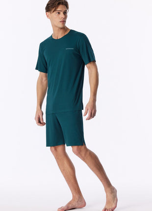 Schiesser pyjama short modern bonded deep sea green heren - afbeelding 3
