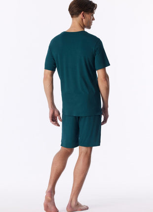 Schiesser pyjama short modern bonded deep sea green heren - afbeelding 4