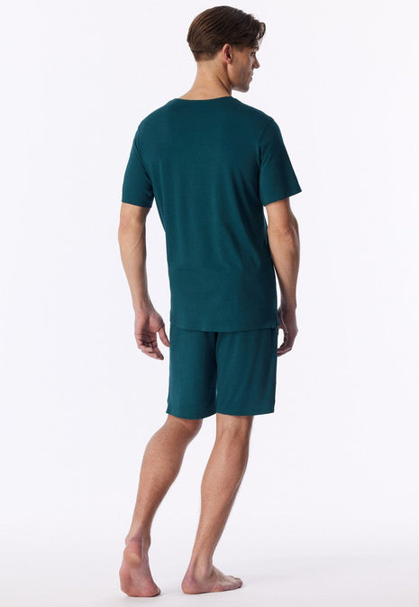 Schiesser pyjama short modern bonded deep sea green heren - afbeelding 4