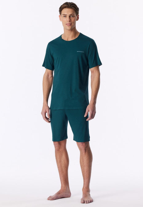 Schiesser pyjama short modern bonded deep sea green heren - afbeelding 5