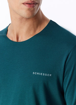 Schiesser pyjama short modern bonded deep sea green heren - afbeelding 6