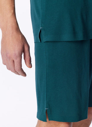 Schiesser pyjama short modern bonded deep sea green heren - afbeelding 7