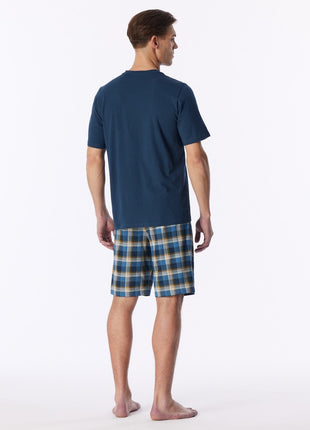 Schiesser pyjama short casual essentials deep blue heren