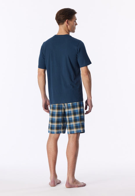 Schiesser pyjama short casual essentials deep blue heren