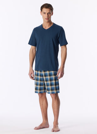 Schiesser pyjama short casual essentials deep blue heren