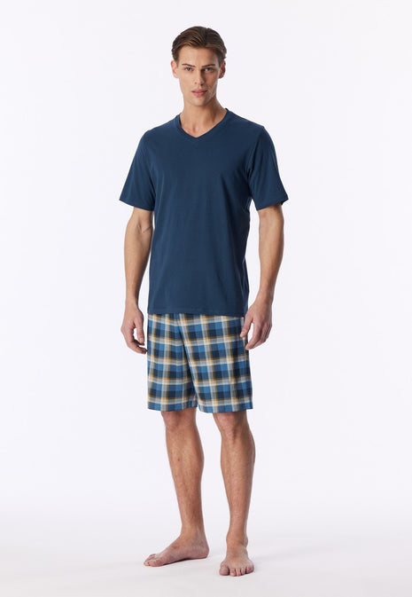 Schiesser pyjama short casual essentials deep blue heren