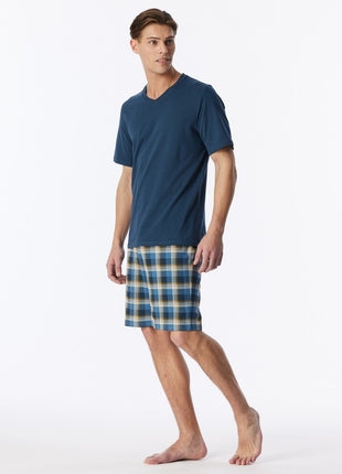 Schiesser pyjama short casual essentials deep blue heren