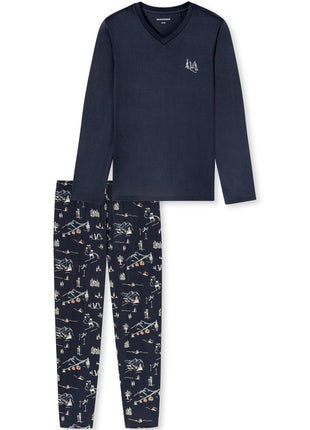 Schiesser pyjama long family deep blue heren