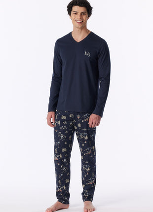 Schiesser pyjama long family deep blue heren