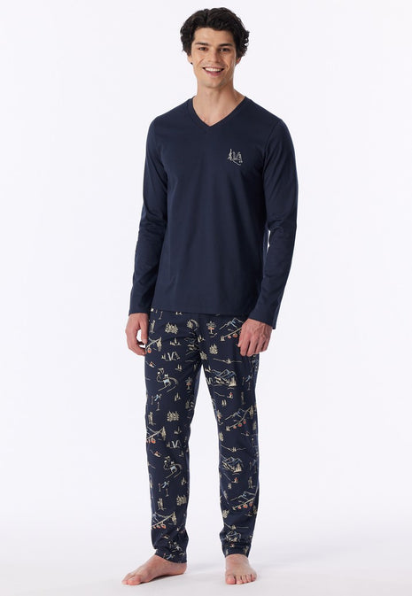 Schiesser pyjama long family deep blue heren