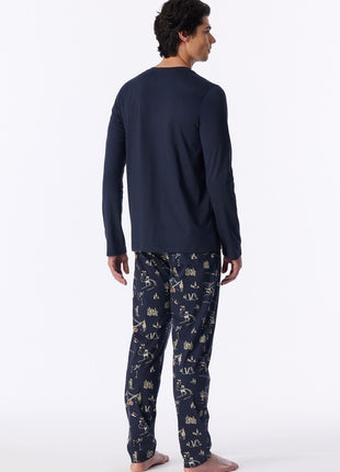 Schiesser pyjama long family deep blue heren