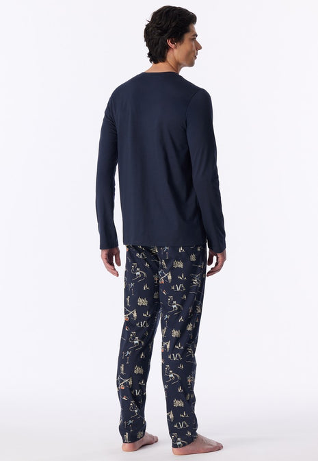 Schiesser pyjama long family deep blue heren