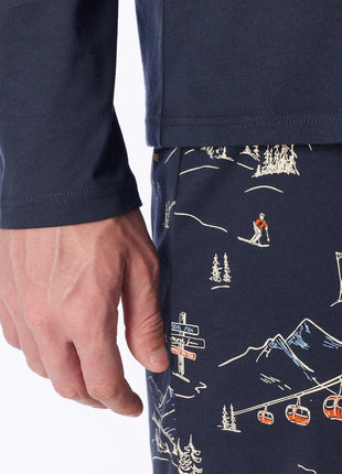 Schiesser pyjama long family deep blue heren