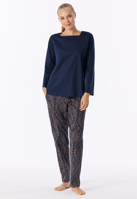 Schiesser pyjama long interlock bleu marine femme