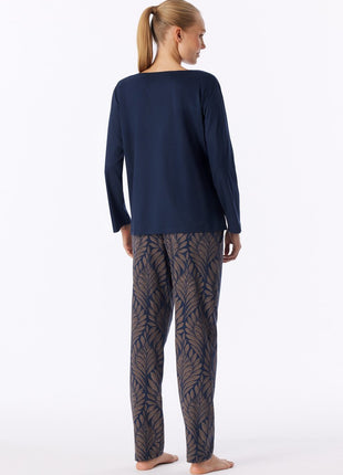 Schiesser pyjama long interlock bleu marine femme